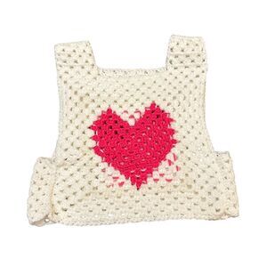 Handknit‎ Women's White Crochet Heart Sweater Vest Sleeveless Casual